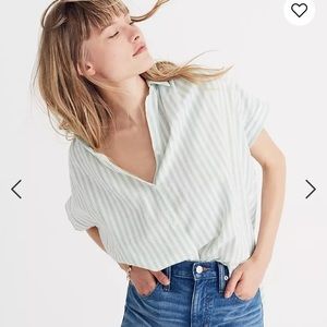 Madewell Central stripe shirt mint green size L